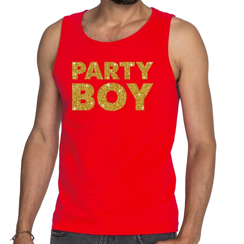 Party Boy glitter tekst tanktop / mouwloos shirt rood heren - heren singlet Party Boy Top Merken Winkel